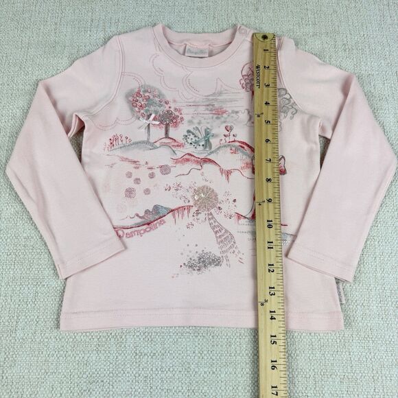 Pampolina Girls Top Size 4T Pink Long Sleeve Graphic Emboidered Sequin Shirt - Picture 12 of 15